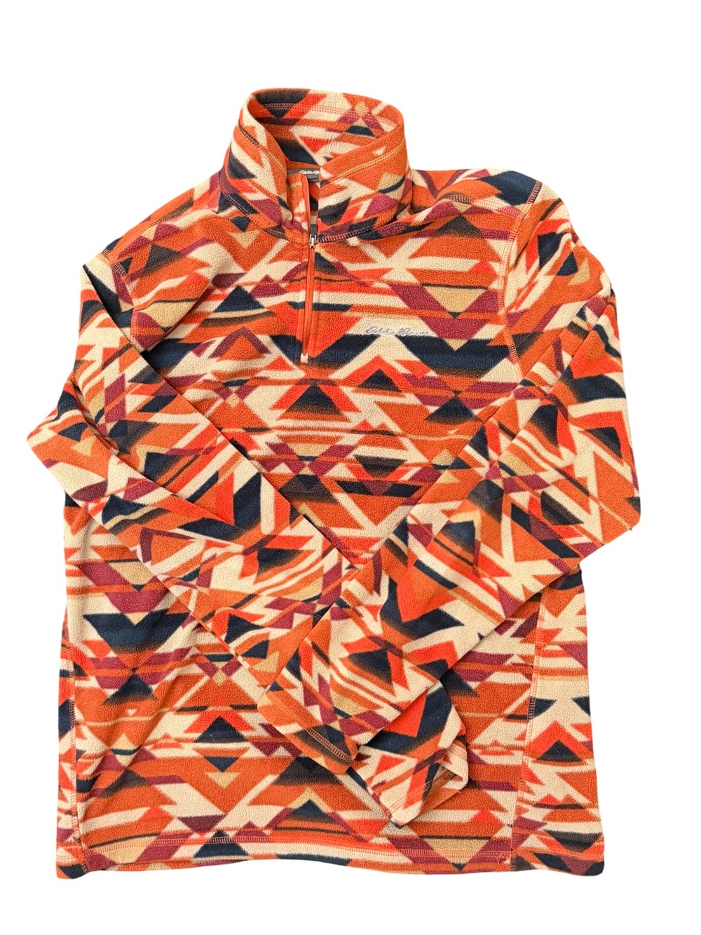 Eddie Bauer Orange Multi Geo-Print Quarter-Zip Fleece Pullover